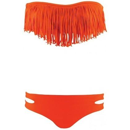 Red 2-Piece Fashion Fringe Bikini shown against a white background