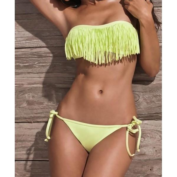 2-Piece: Fashion Fringe Bikini Swimwear Women's Apparel L Yellow - DailySale