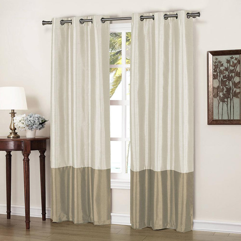 2-Piece: Faux Silk Thermal Two Toned Blackout Grommet Window Curtain Panels Set Furniture & Decor Beige - DailySale