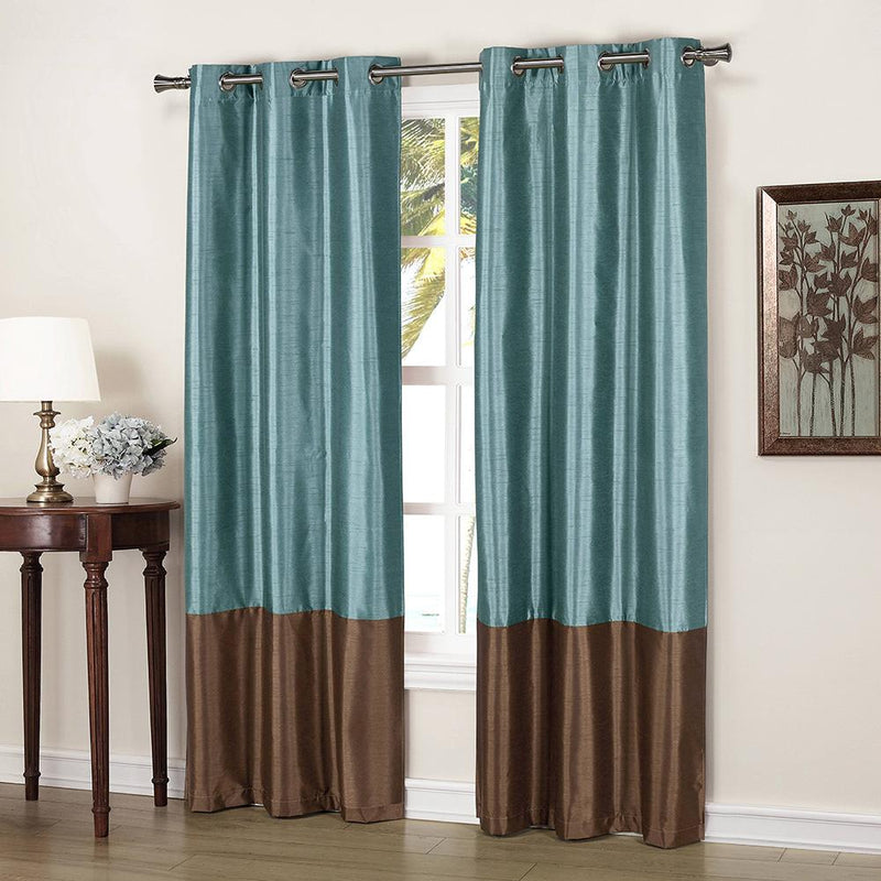 2-Piece: Faux Silk Thermal Two Toned Blackout Grommet Window Curtain Panels Set Furniture & Decor Blue - DailySale