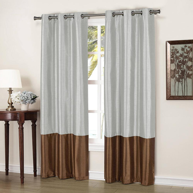 2-Piece: Faux Silk Thermal Two Toned Blackout Grommet Window Curtain Panels Set Furniture & Decor Silver - DailySale
