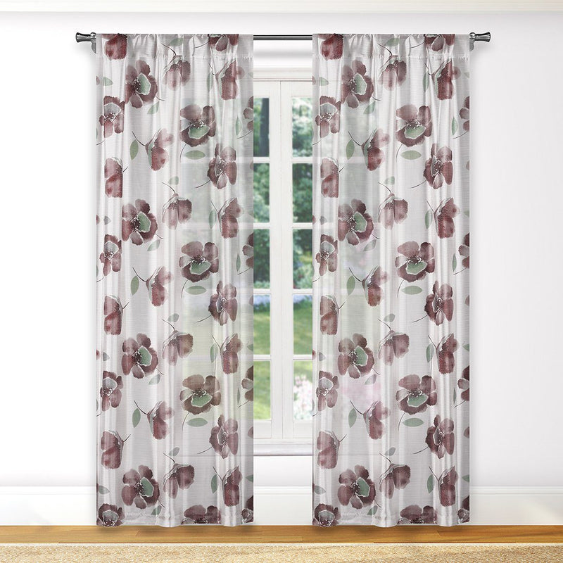 2-Piece: Floral Semi-Sheer Window Curtain Panel Set Furniture & Decor Blush - DailySale