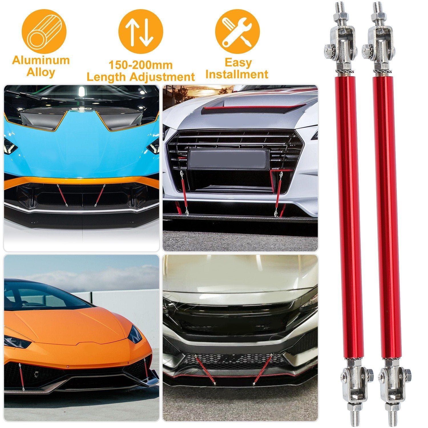 2-Piece: Front Bumper Lip Splitter Rod Automotive - DailySale