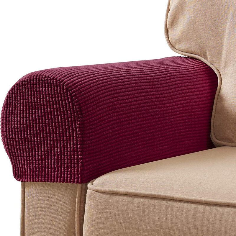 2-Piece: Jacquard Sofa Armrest Slipcover Furniture & Decor Wine - DailySale