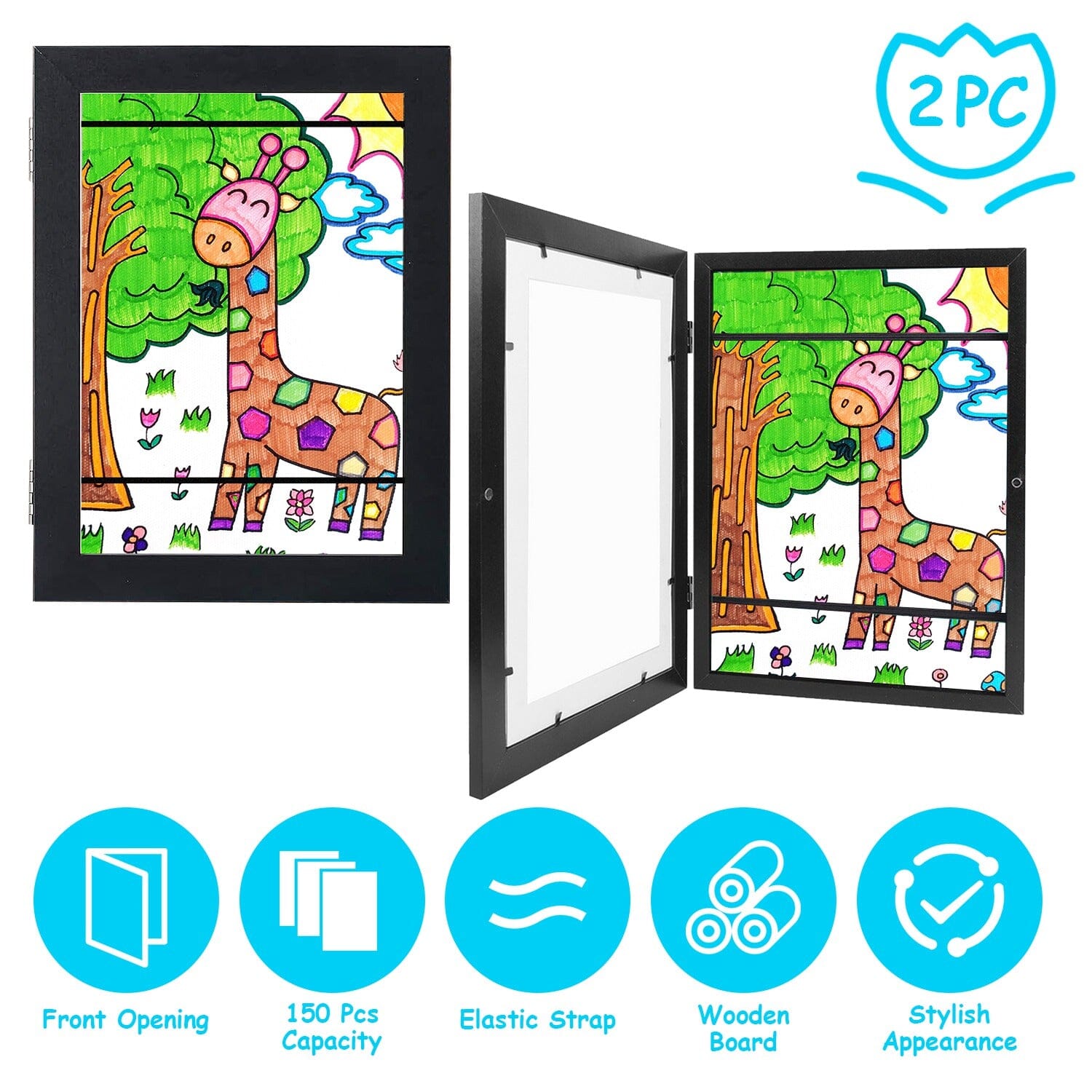 2-Piece: Kids Art Frame Front Opening Wooden Picture Frame Arts & Crafts - DailySale