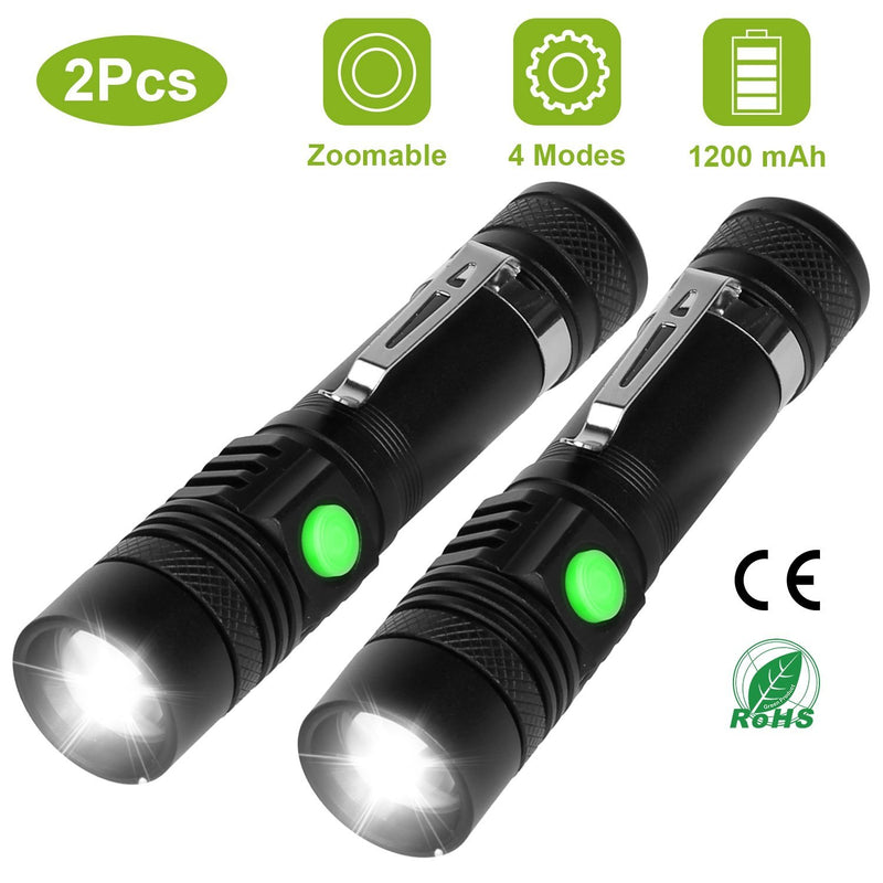 2-Piece: LED Handheld Flashlight Zoomable USB Rechargable Sports & Outdoors - DailySale