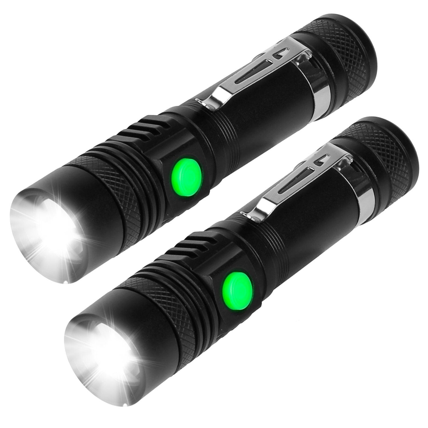 2-Piece: LED Handheld Flashlight Zoomable USB Rechargable Sports & Outdoors - DailySale