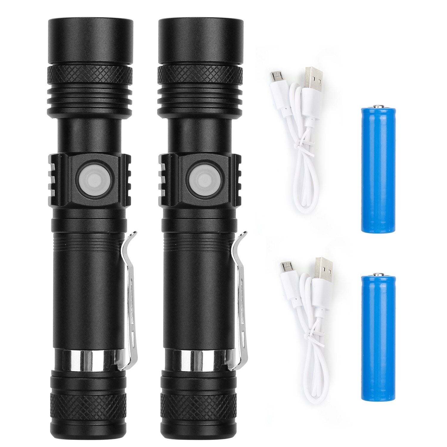 2-Piece: LED Handheld Flashlight Zoomable USB Rechargable Sports & Outdoors - DailySale