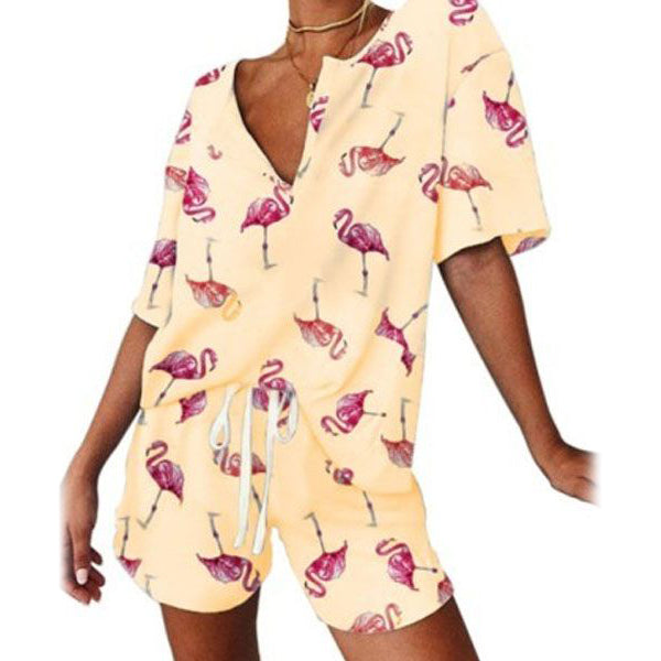 2-Piece: Leo Rosi Women's Khloe Lounge Set Women's Loungewear Yellow Flamingo S - DailySale