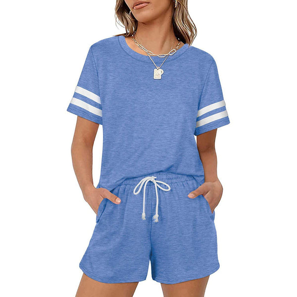 2-Piece: Loungewear for Women Short Sleeve Sweatsuit Sets Crewneck Loose Fit Outfits Women's Clothing Blue S - DailySale