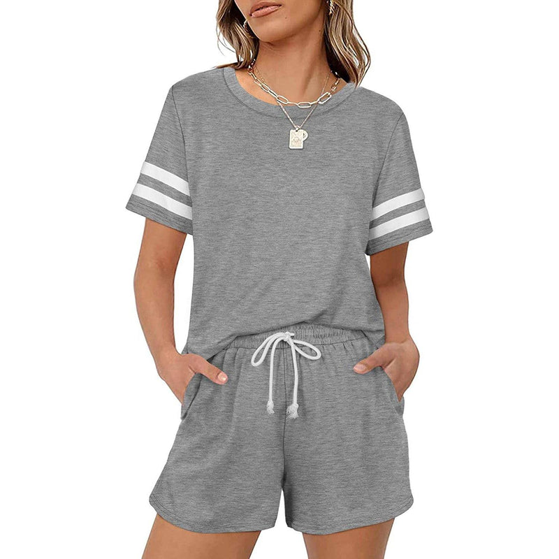 2-Piece: Loungewear for Women Short Sleeve Sweatsuit Sets Crewneck Loose Fit Outfits Women's Clothing Gray S - DailySale