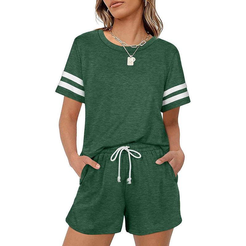 2-Piece: Loungewear for Women Short Sleeve Sweatsuit Sets Crewneck Loose Fit Outfits Women's Clothing Green S - DailySale
