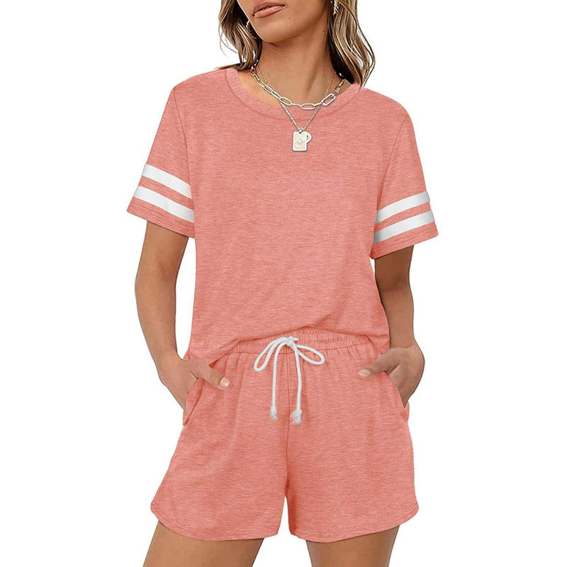 2-Piece: Loungewear for Women Short Sleeve Sweatsuit Sets Crewneck Loose Fit Outfits Women's Clothing Pink S - DailySale