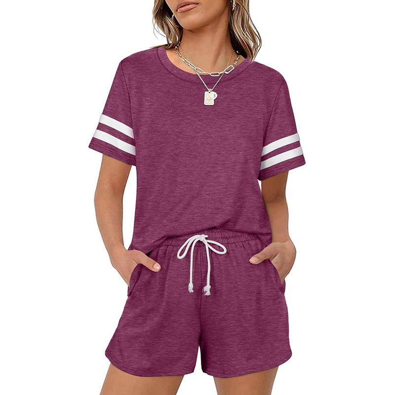 2-Piece: Loungewear for Women Short Sleeve Sweatsuit Sets Crewneck Loose Fit Outfits Women's Clothing Purple S - DailySale