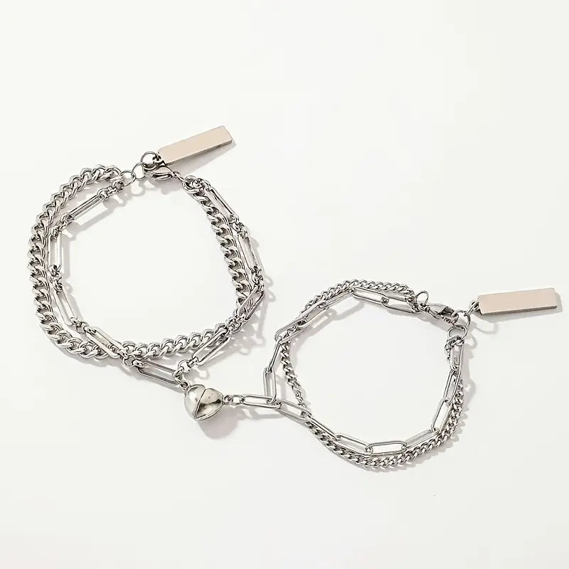 2-Piece: Lovers' Titanium Steel Love Magnet Bracelet Bracelets - DailySale