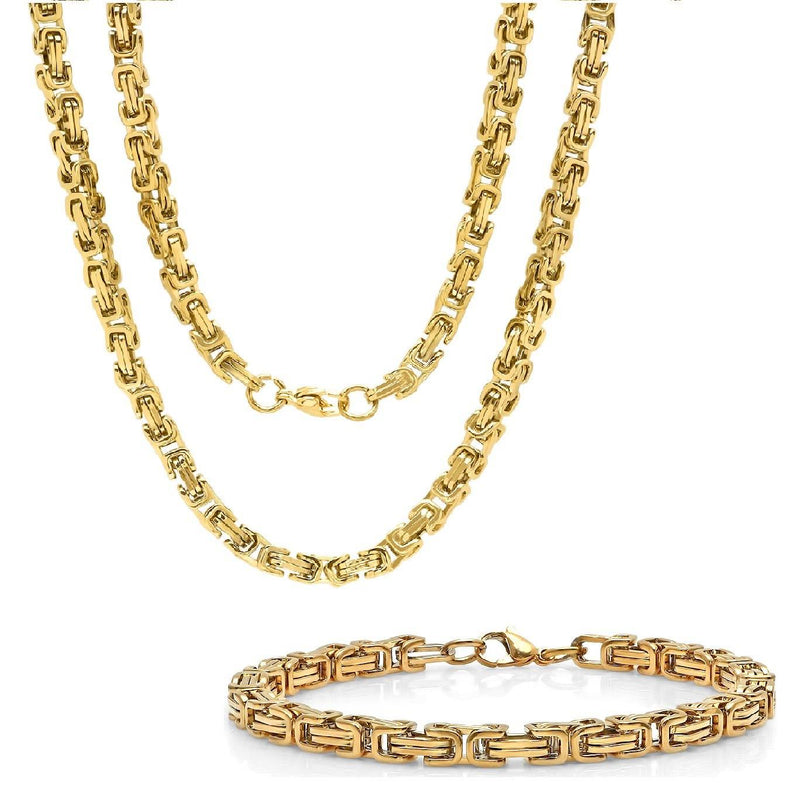 2-Piece: Men's 18k Gold Plated Stainless Steel by Zantine Necklace and Bracelet Set Necklaces - DailySale