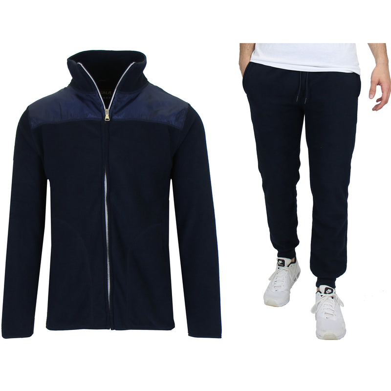 2-Piece: Men's Polar Fleece Sweater Jacket & Jogger Sweatpants Set Men's Bottoms Navy S - DailySale