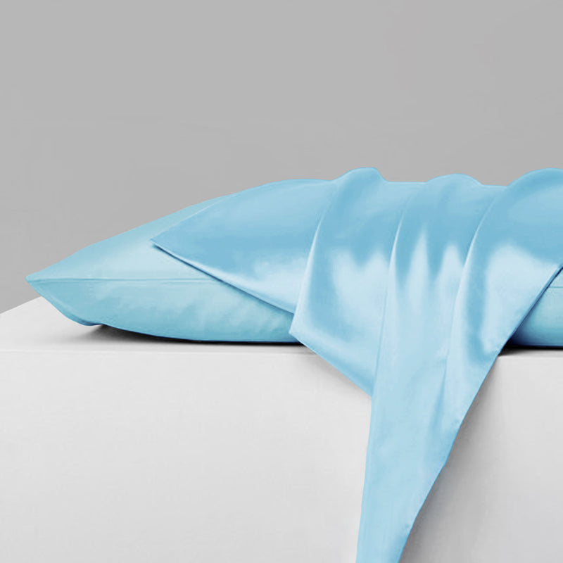 2-Piece: Mulberry Silky Satin Pillowcases Set Bedding Light Blue Queen - DailySale