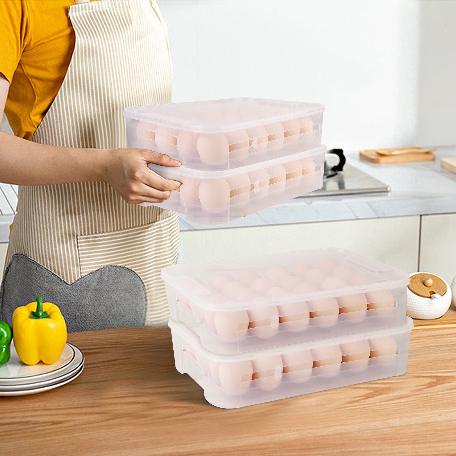 2-Piece: Plastic Egg Holder Stackable Egg Storage Box Kitchen Storage - DailySale