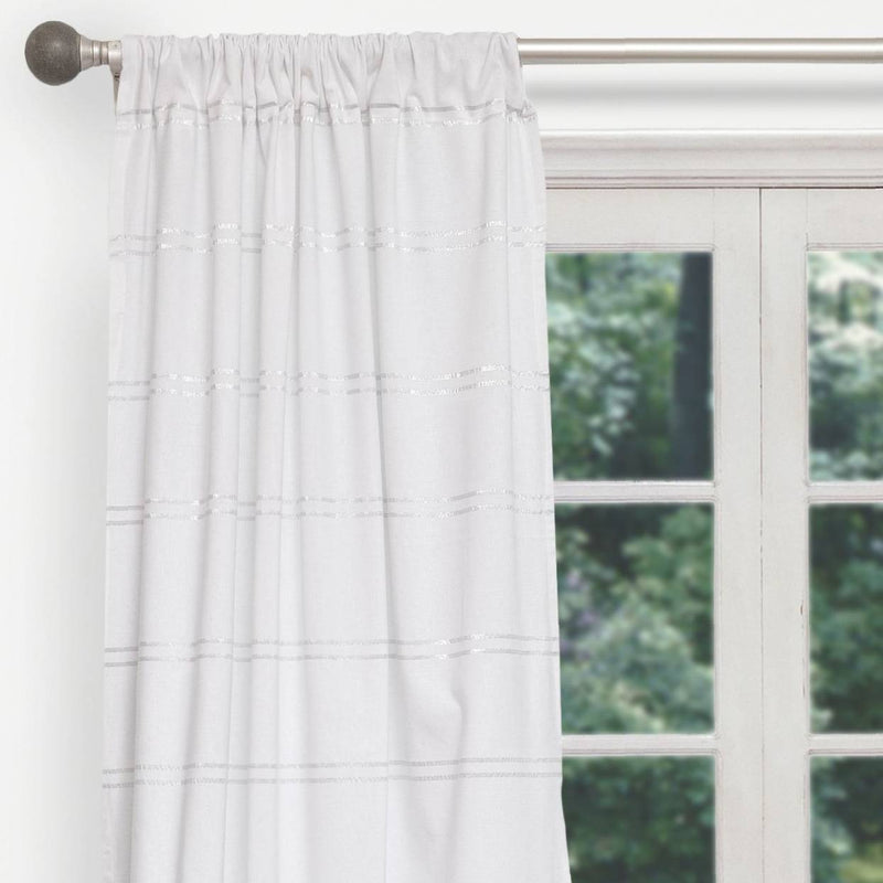2-Piece Set: 100% Cotton Striped Pole Top Window Curtain Panel Pair