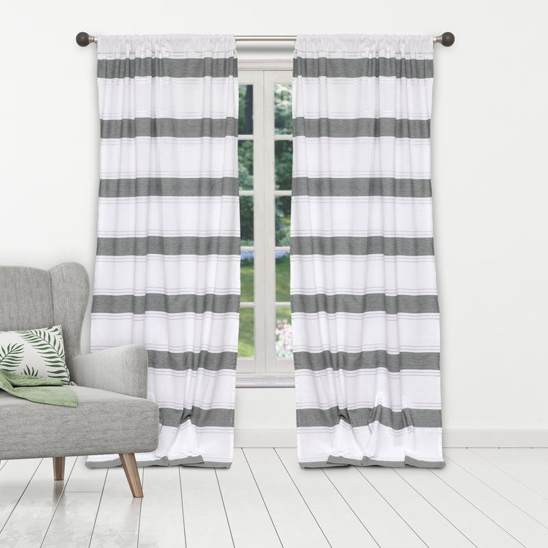 2-Piece Set: 100% Cotton Striped Pole Top Window Curtain Panel Pair