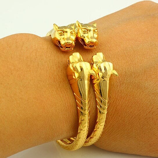 2-Piece Set: 18k Yellow Gold Filled High Polish Finish Lion Adjustable Bangle Bracelets - DailySale