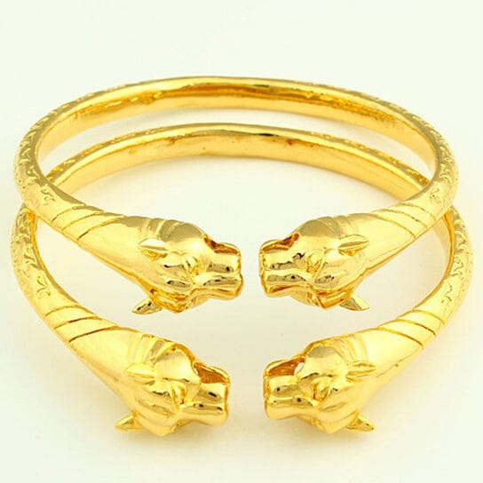 2-Piece Set: 18k Yellow Gold Filled High Polish Finish Lion Adjustable Bangle Bracelets - DailySale