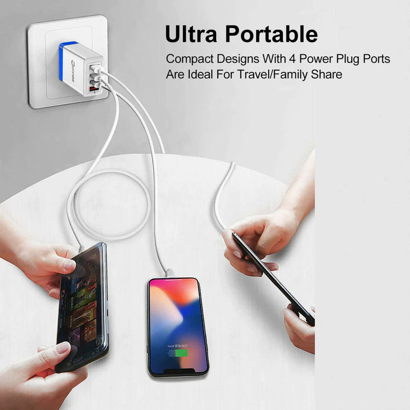 2-Piece Set: 4-Port High Speed Wall Charger + 3-in-1 Cable Combo Mobile Accessories - DailySale