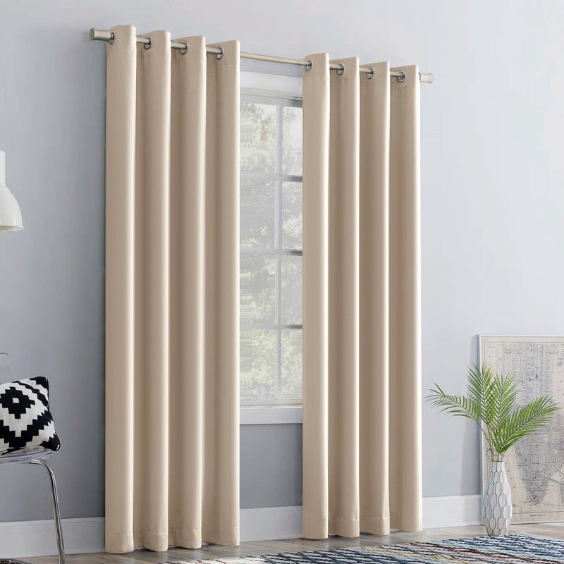 2-Piece Set: Blackout Curtains Double Panel Thermal Insulated Room Darkening Curtain Pair Grommet Top Design Furniture & Decor 42x63 Beige - DailySale