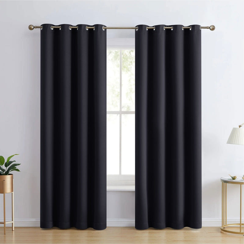 2-Piece Set: Blackout Curtains Double Panel Thermal Insulated Room Darkening Curtain Pair Grommet Top Design Furniture & Decor 42x63 Black - DailySale