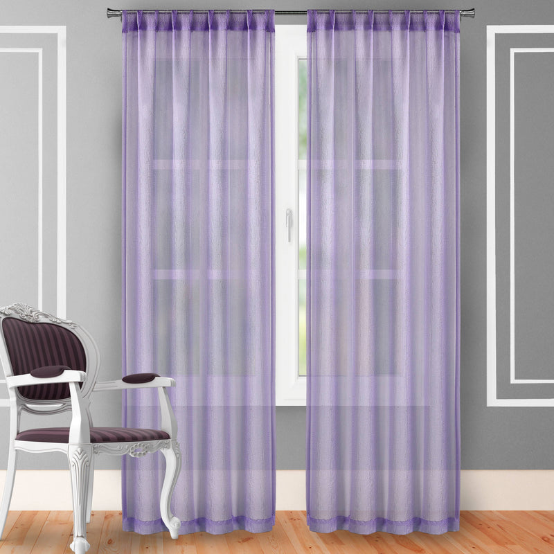 2-Piece Set: Crushed Semi-Sheer Fire Retardant Window Curtain Indoor Lighting & Decor 63" Lavender - DailySale