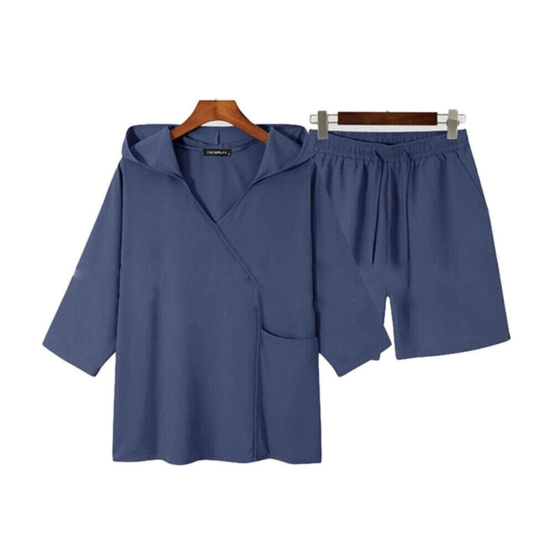 2-Piece Set: Men's Hooded Tracksuit Tennis Shirt Shorts and T Shirt Set Plain Men's Tops Blue M - DailySale