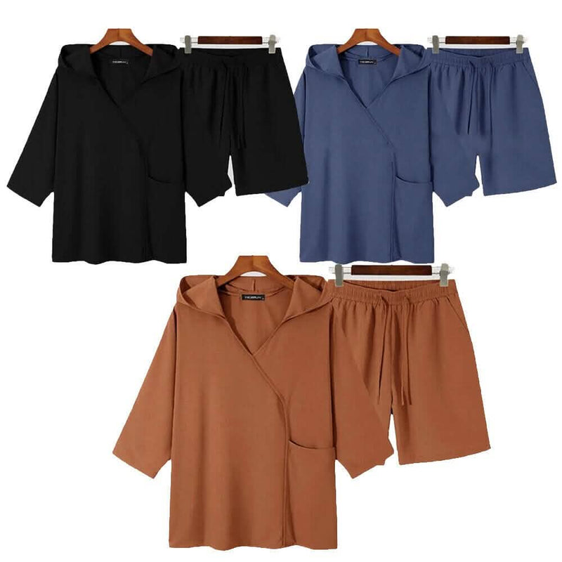 2-Piece Set: Men's Hooded Tracksuit Tennis Shirt Shorts and T Shirt Set Plain Men's Tops - DailySale
