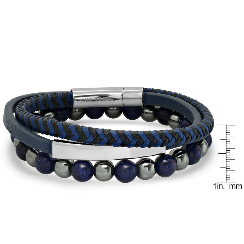 2-Piece Set: Men's Leather/Stainless Steel and Lapis/Hematite Beaded Bracelets Bracelets - DailySale