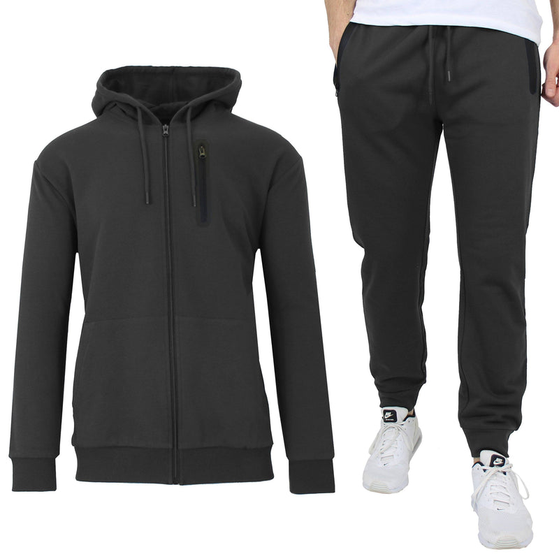2-Piece Set: Men's Slim Fitting French Terry Hoodie & Jogger Men's Clothing Black S - DailySale