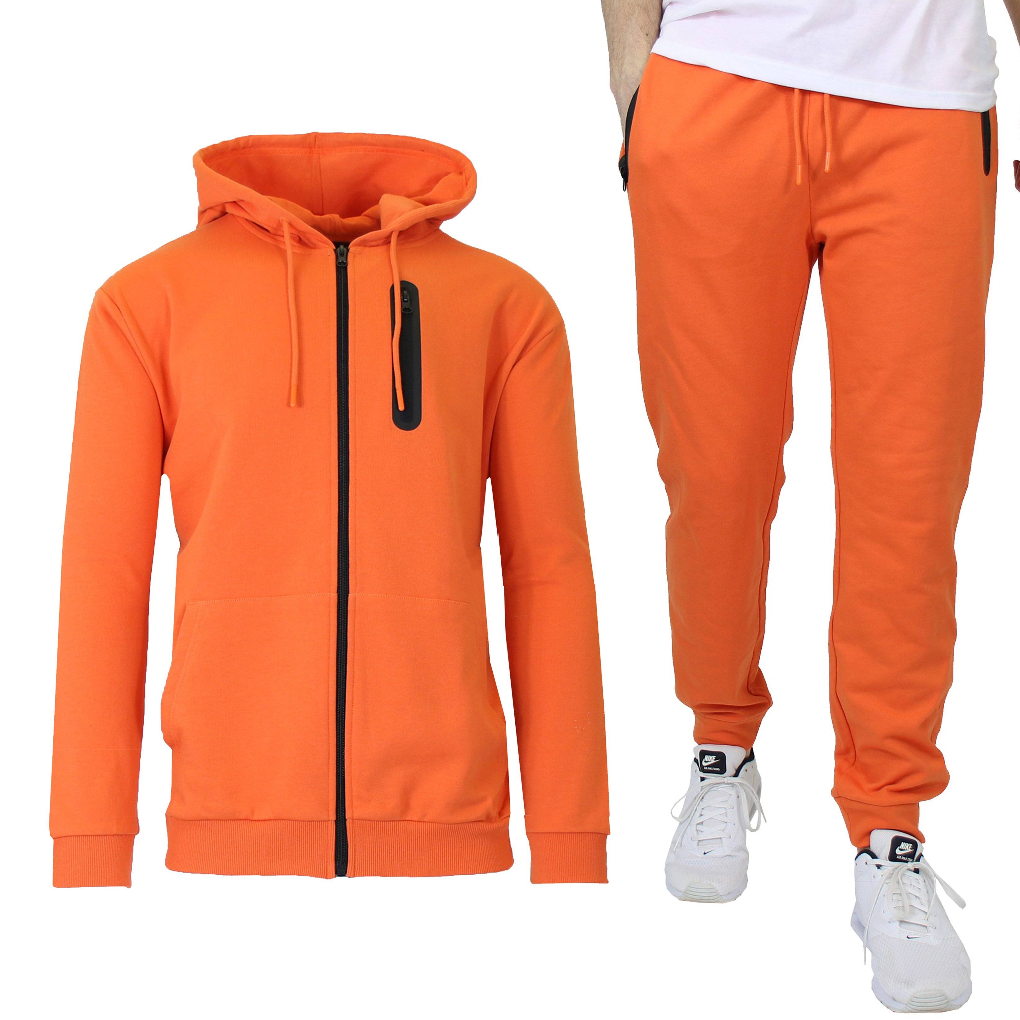 2-Piece Set: Men's Slim Fitting French Terry Hoodie & Jogger Men's Clothing Orange S - DailySale