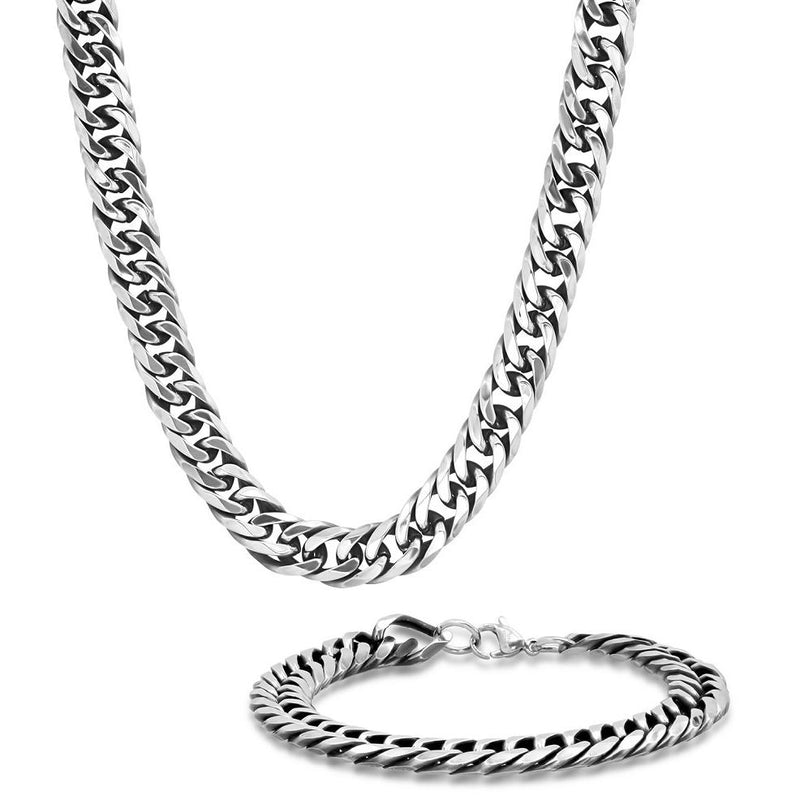2-Piece Set: Men's Stainless Steel Cuban Link Chain Bracelet and Necklace Necklaces - DailySale