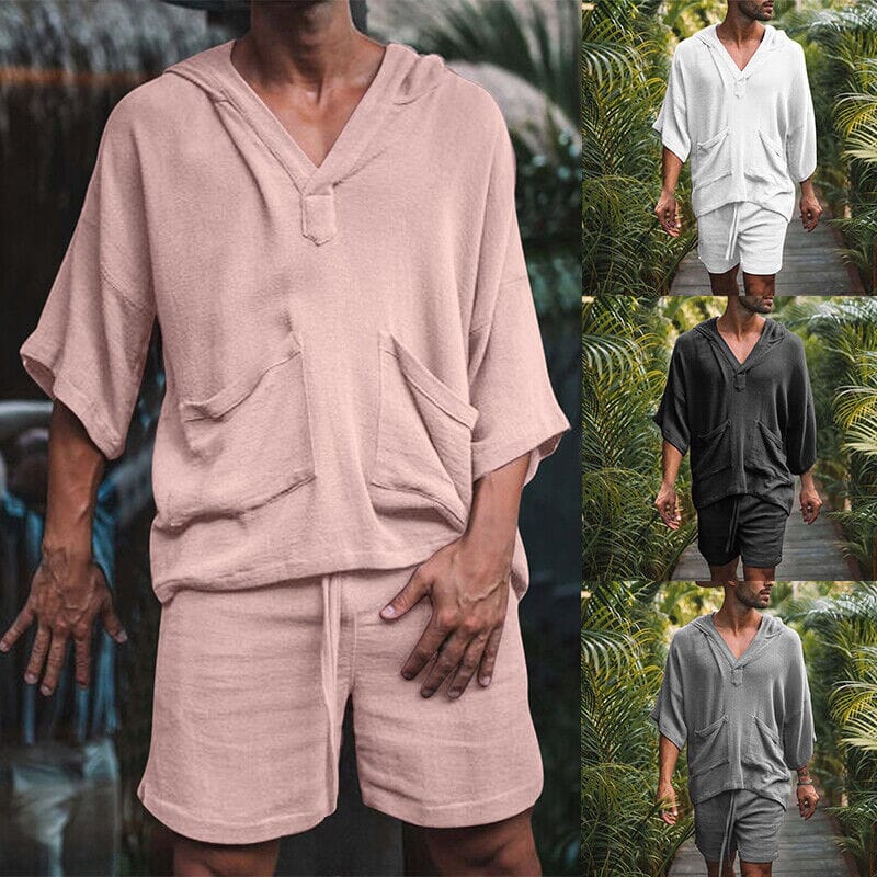 2-Piece Set: Men's Tracksuit Tennis Shirt Shorts and T Shirt Set Set Solid Color V Neck Men's Tops - DailySale