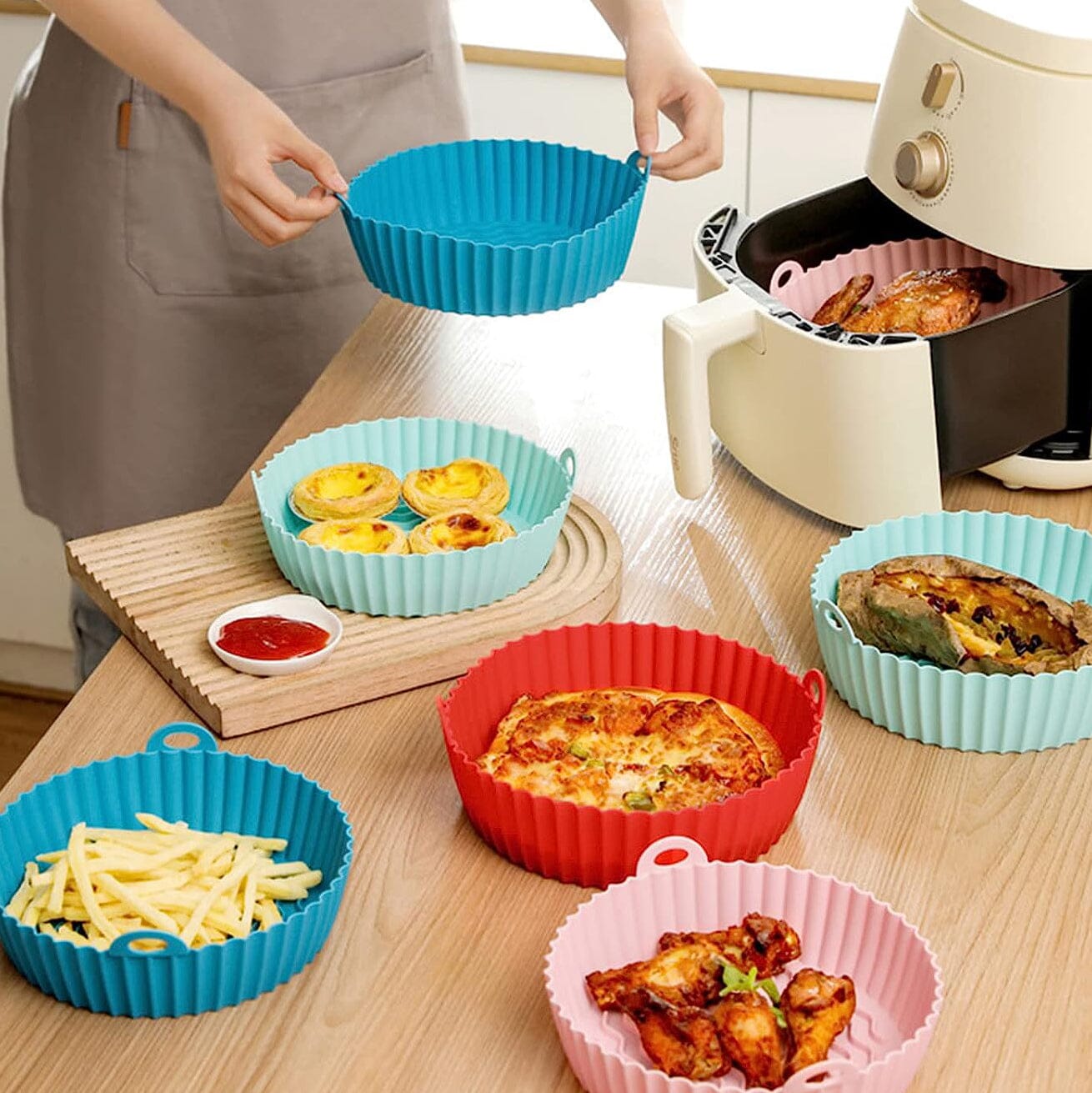 2-Piece Set: Reusable Silicone Air Fryer Liners Kitchen Tools & Gadgets - DailySale