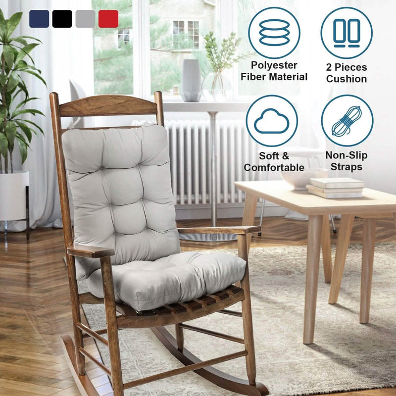 2-Piece Set: Rocking Chair Cushion with Non-Slip Ties Polyester Fiber Filling Furniture & Decor - DailySale
