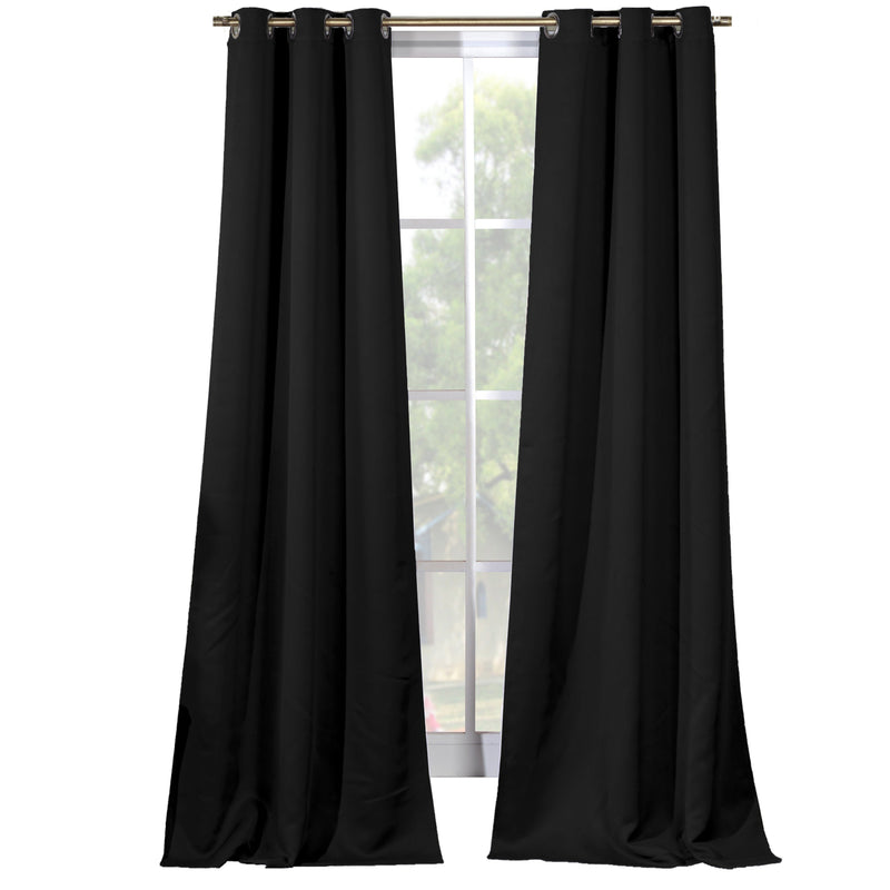 2-Piece Set: Solid Blackout Thermal Grommet Window Curtain Pair Panel Furniture & Decor Black - DailySale