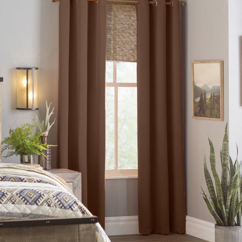 2-Piece Set: Solid Blackout Thermal Grommet Window Curtain Pair Panel Furniture & Decor Chocolate - DailySale