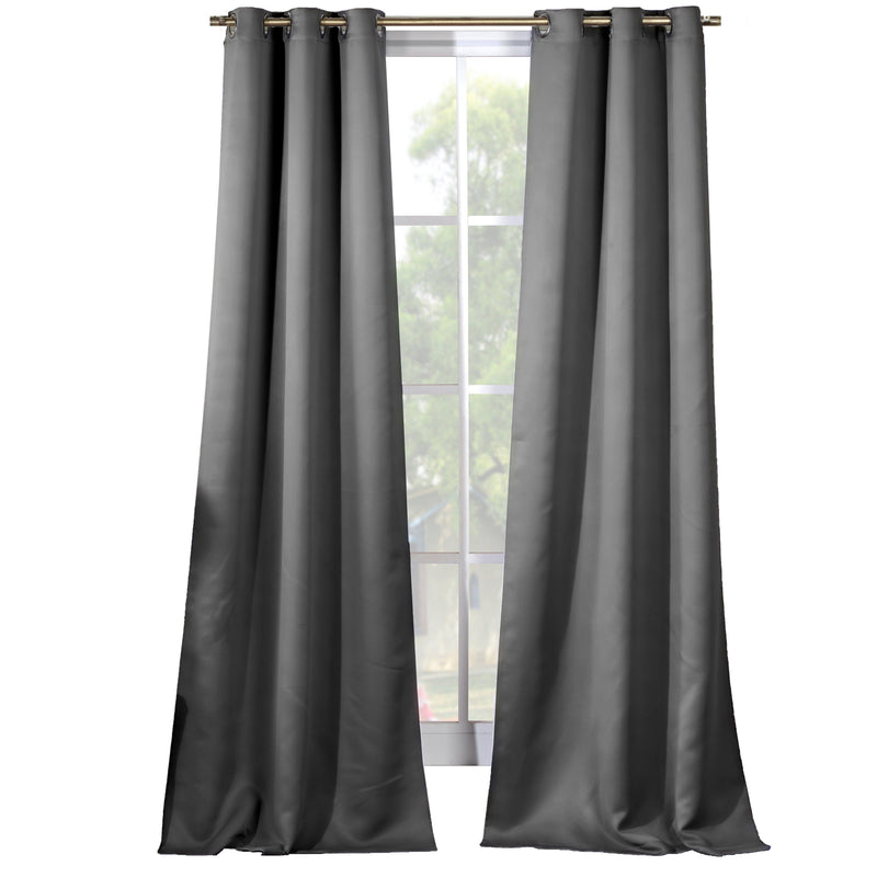 2-Piece Set: Solid Blackout Thermal Grommet Window Curtain Pair Panel Furniture & Decor Gray - DailySale