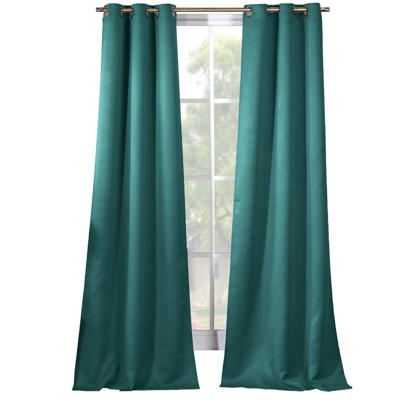 2-Piece Set: Solid Blackout Thermal Grommet Window Curtain Pair Panel Furniture & Decor Turquoise - DailySale