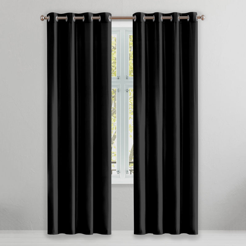 2-Piece Set: Solid Blackout Thermal Window Curtain Pair Panel Furniture & Decor Black - DailySale