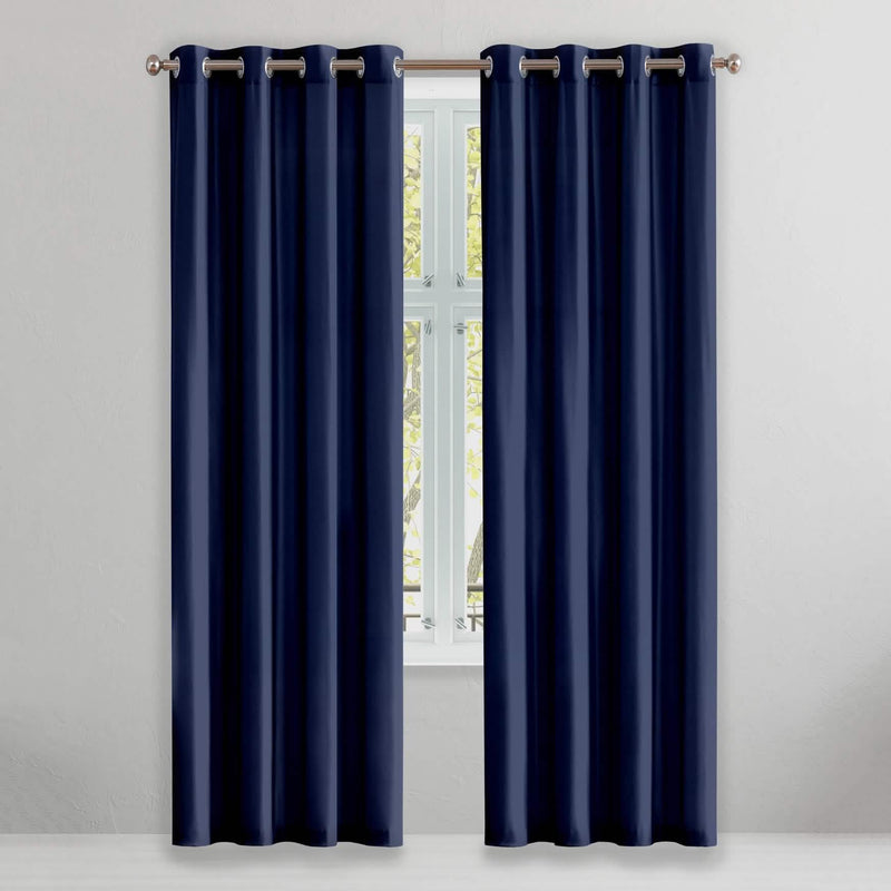 2-Piece Set: Solid Blackout Thermal Window Curtain Pair Panel Furniture & Decor Navy - DailySale