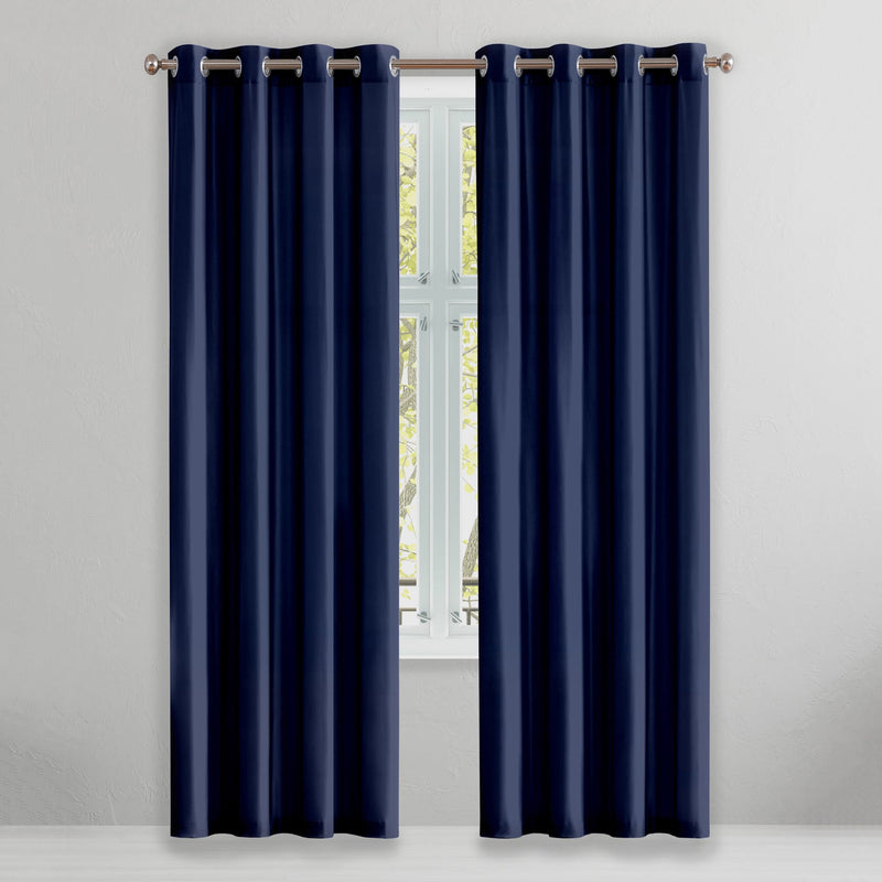 2-Piece Set: Solid Blackout Thermal Window Curtain Pair Panel Furniture & Decor Navy - DailySale