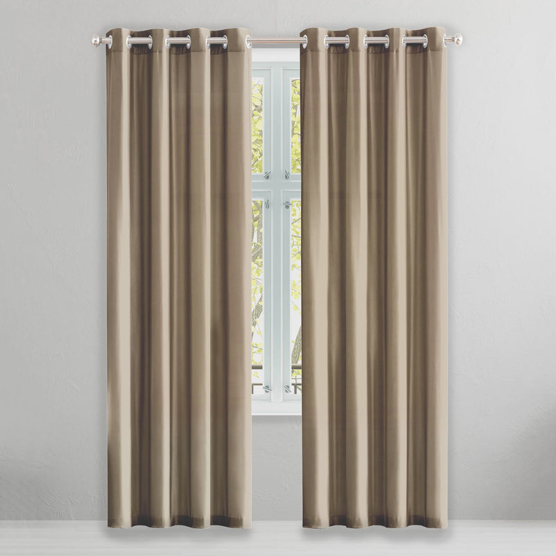 2-Piece Set: Solid Blackout Thermal Window Curtain Pair Panel Furniture & Decor Taupe - DailySale