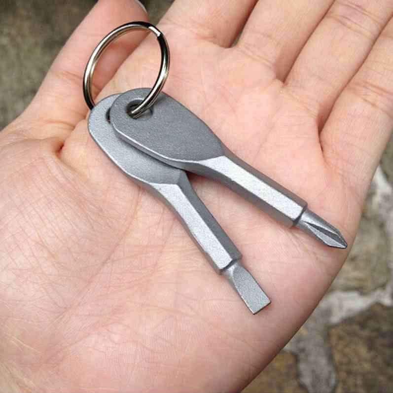 2-Piece Set: Stainless Keychain Pocket Tool Screwdriver Set Home Improvement Silver - DailySale