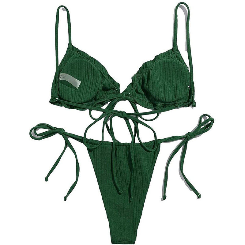 2-Piece Set: Thong Brazilian Bikini Swimsuit Women's Clothing Army Green S - DailySale